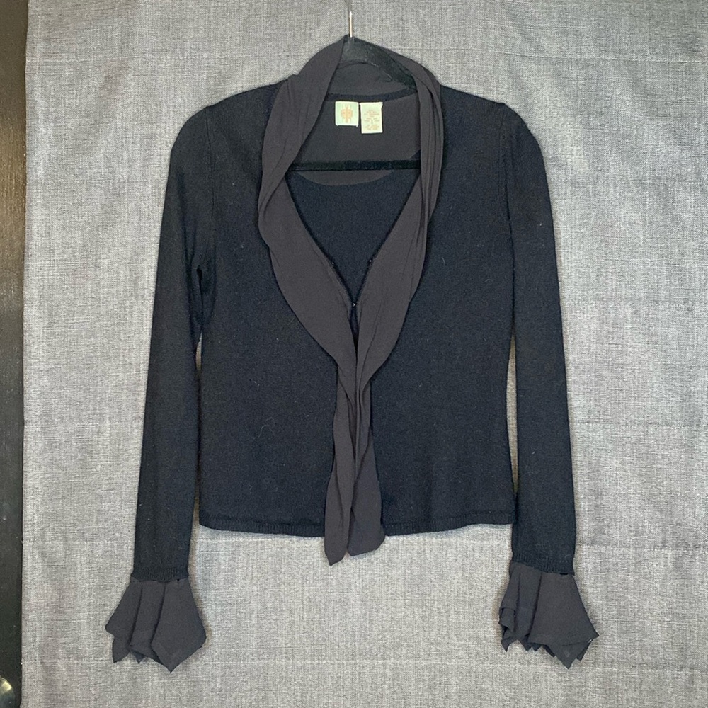 Cashmere Silk Anthropologie HWR Cardigan Ruffle Sweater. Black. Size small S